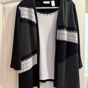 Alfred Dunner Women Open-Front Cardigan Size M Built-In Tank Top Black White